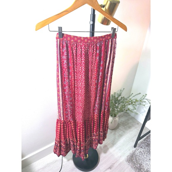 Patrons of Peace Dresses & Skirts - Patrons of Peace maxi tiered loose fit S/M boho hippie red paisley cotton knit s